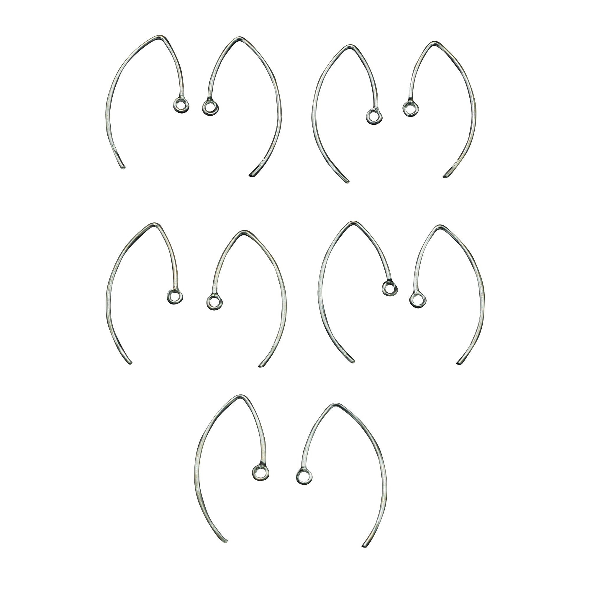 V-Shape Sterling Silver Ear Wire - 2 Sizes Available Open Ring 10 Pcs