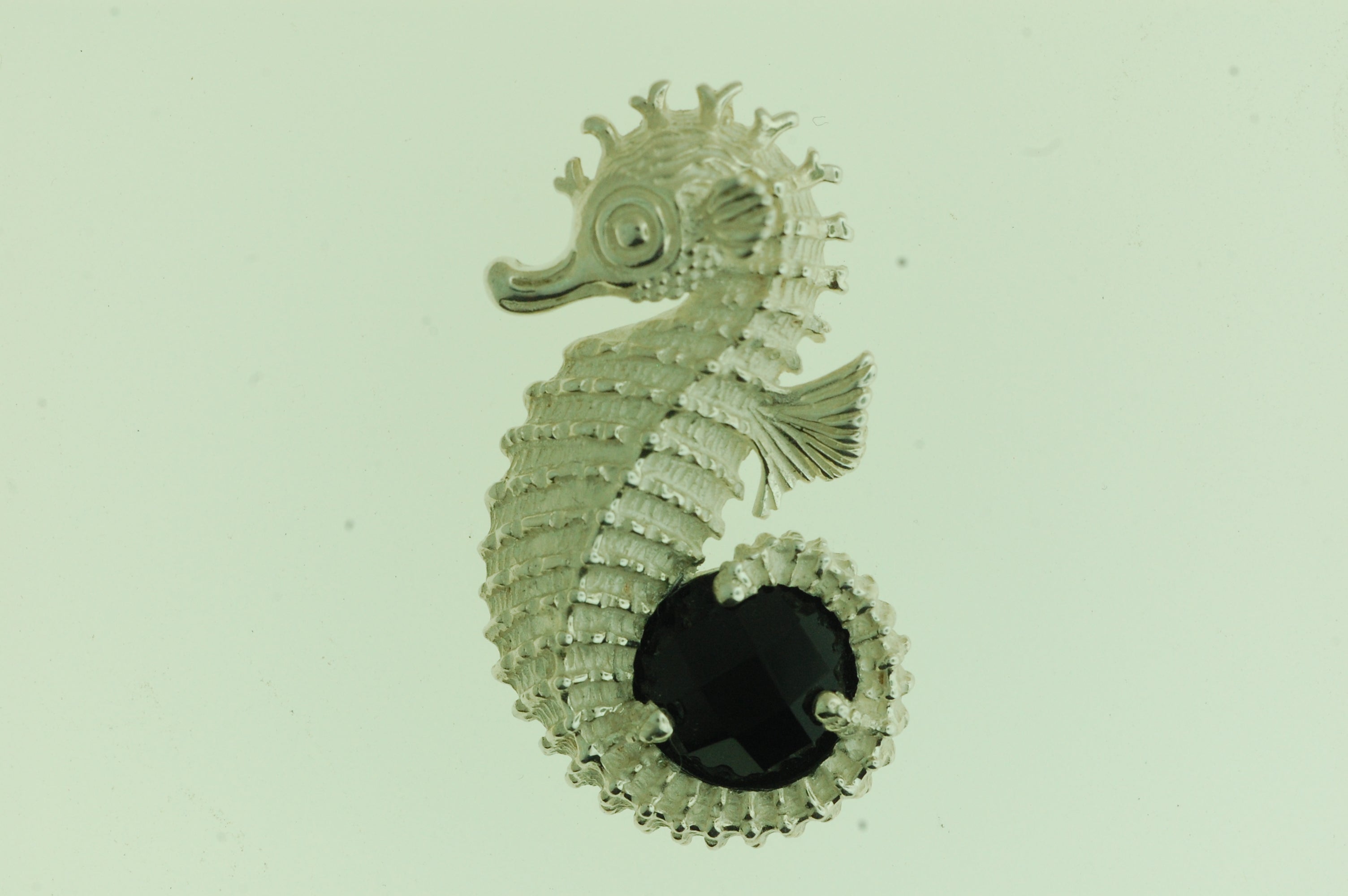 PS011- Sterling Silver Sea Horse Pendant with Black Onyx