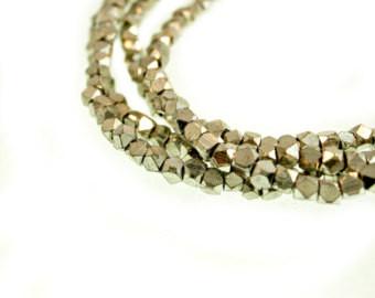 BrassNugget02 - 3.5 mm Faceted Brass Nuggets with Silver Plated.
